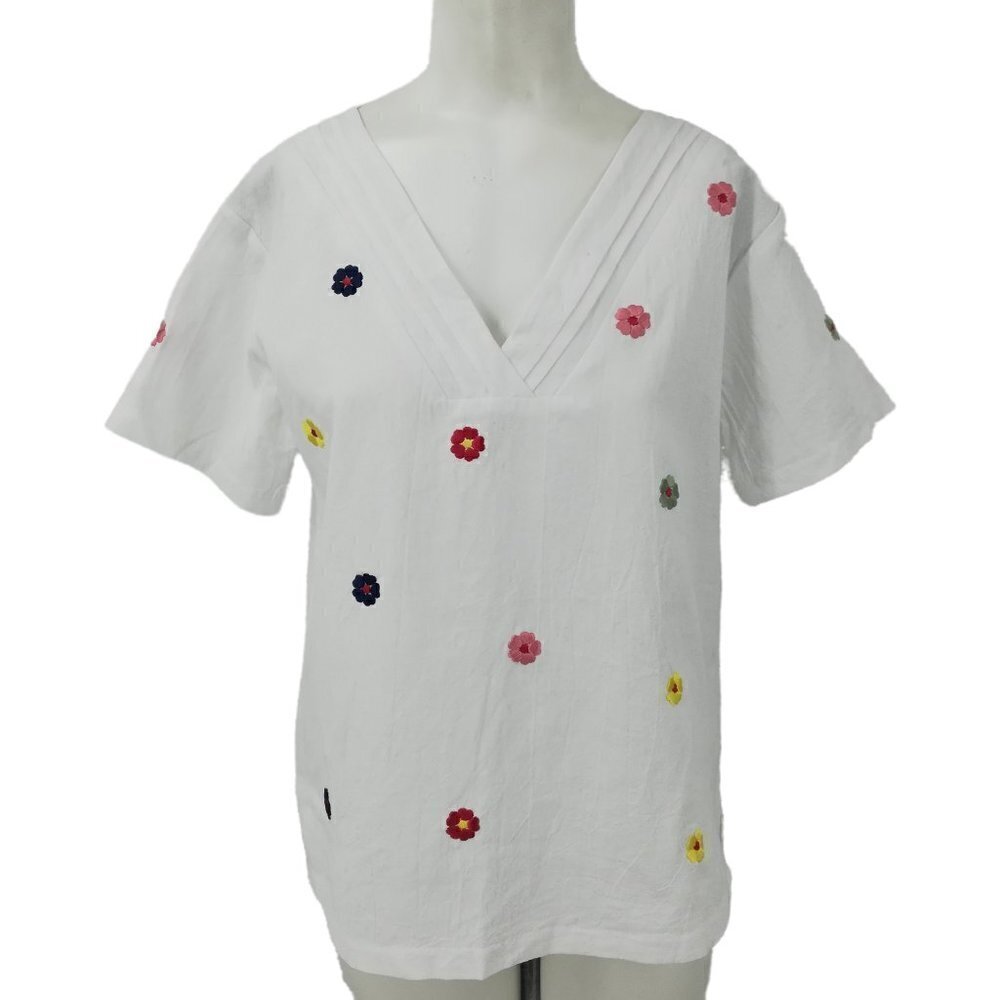 Misslook Embroidered Lagonlook Shirt Size S Flowers Floral White High Low Gauze